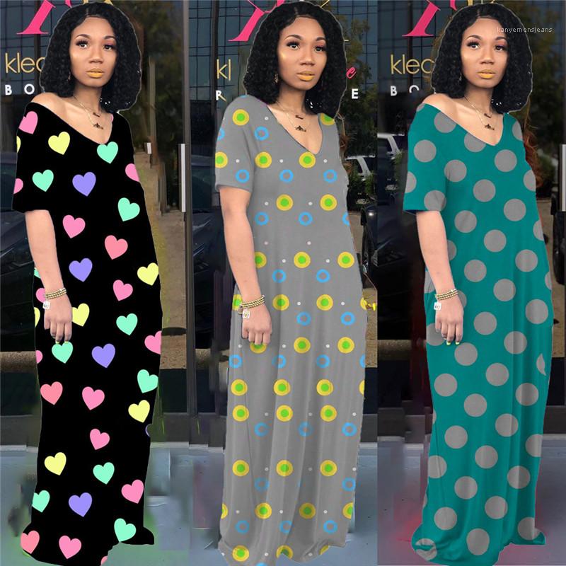 

Scoop Neck Maxi Dresses Fashion Polka Dot Printed Womens Clothing Summer Womens Designer Casual Dress Loose, Black;gray