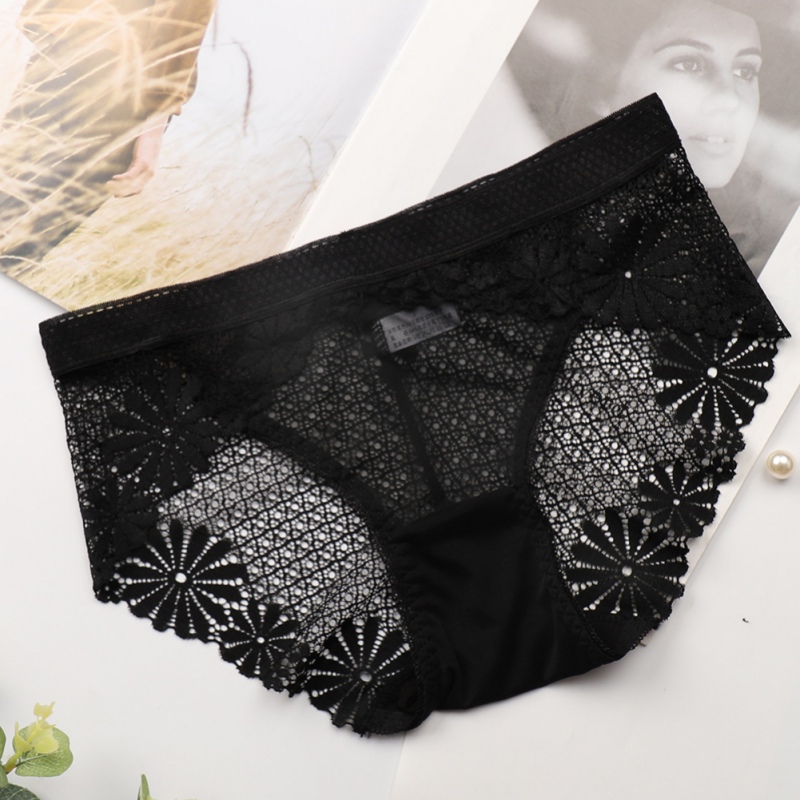 

Sexy Lace Seamless Panties Transparent Lingerie Women Briefs Mid Waist Intimates, 08