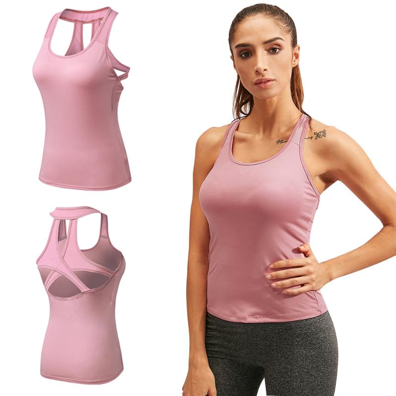 

Quick Dry Women Yoga Vest Sexy Sleeveless Hollow Out Jogging Running Sports Clothes High Elastic Breathable Fitness Tank Top, Pink