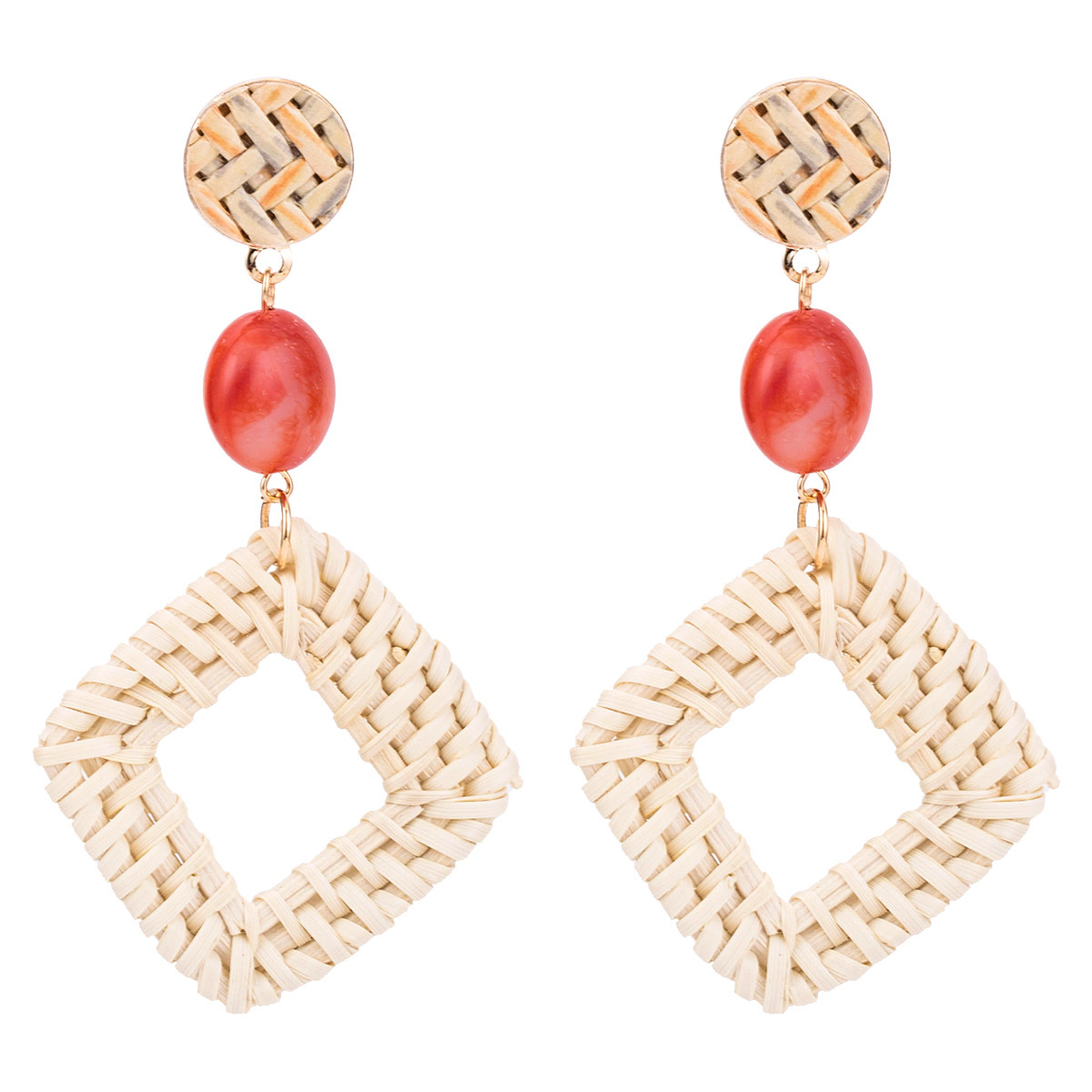 

Exaggerated Rattan woven multi-layer earrings female resin pendant bohemian fashion
