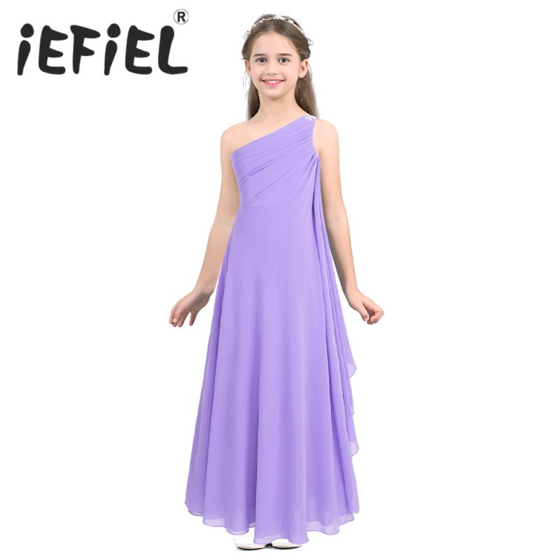 

iEFiEL Children Kids Girls Flower Girls Dress Vestidos Chiffon One Shoulder Rhinestone First Communion Party Summer Formal Dress, Coral