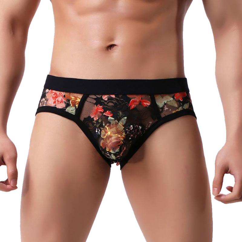 

Sfit Soft Comfy Briefs Comfy Fashion New Underwear Men Breathable Lace Print Transparent Briefs Stretch Bulge Pouch Underwear, Black