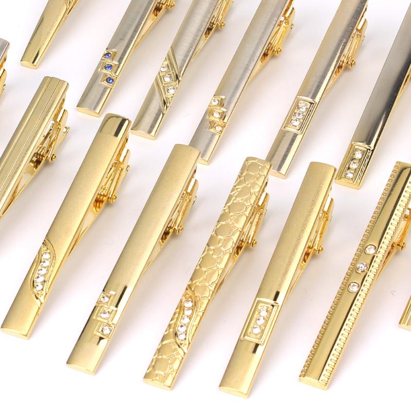 

New Tie Clips Men's Metal Necktie Bar Crystal Dress Shirts Tie Pin For Wedding Ceremony Metal Gold Clip Man Accessories