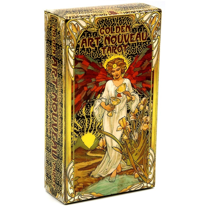 

NEWEST 78pcs Golden Art Nouveau Tarot Cards with Guidebook Occult Divination Book Sets for Beginners Classic Art Nouveau Style