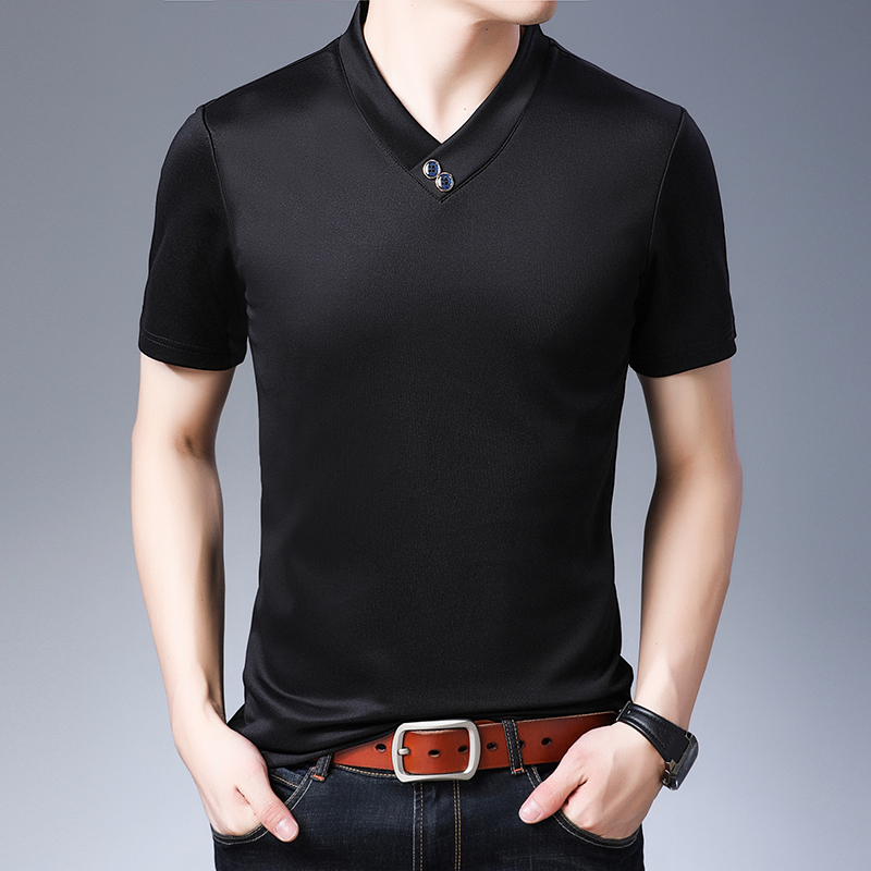 

Liseaven Men's Short Sleeve T Shirt Spring Summer V Neck Solid Color T-Shirt Men Top Tees Shirts, Black