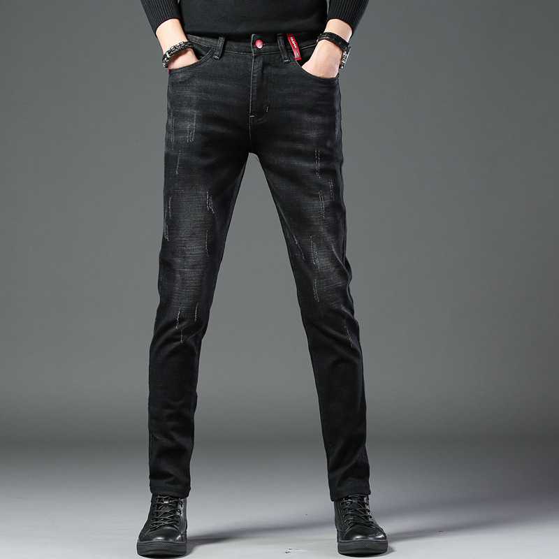 

European Style Men Print Black Blue Slim Jeans Fashion Washestoned Man Causal Street Club Personal Quality Jean Male, 1829