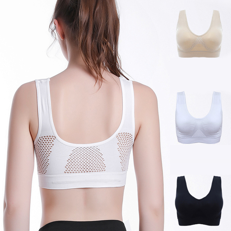 

Women Sports Bras New Hollow Out Padded Breathable Bra Running Fitness Sports Brassiere Wire free Comfortable Female Underwear, Black