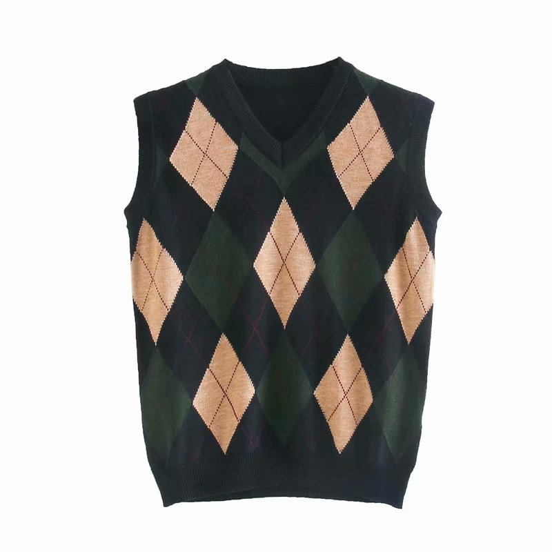 

Vintage women soft knitted shirts 2020 fashion ladies streetwear v-neck plaid shirt female chic loose tops casual girls blouses, Green
