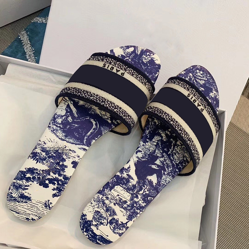 

Women Slipper Dway Slides Amaranth Embroidered Cotton Summer Beach Sandals Fashion Outdoor Shoes Slides Sandals Good Quality with Box, Color 4