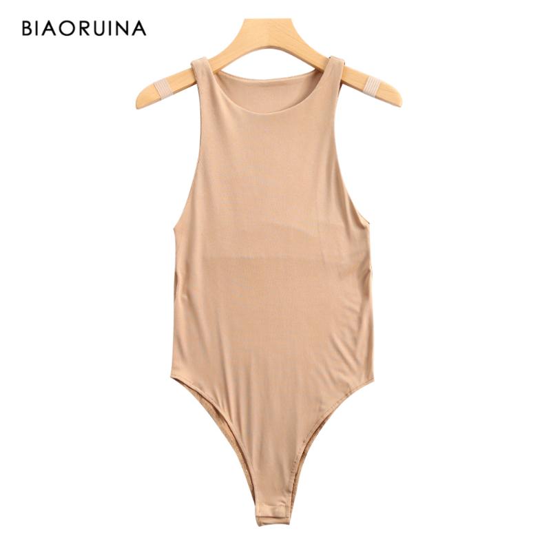 

BIAORUINA Women' Beach Style Sleeveless Round Neck Sexy Bodysuit Women Summer Romper Bronze Fashion Playsuit Body Top, As pic