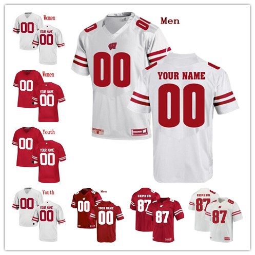 

Custom Wisconsin Badgers Football Jerseys Chris James 42 T.J Watt Montee Ball Russell Wilson 23 Jonathan Taylor College stitched Jersey, White