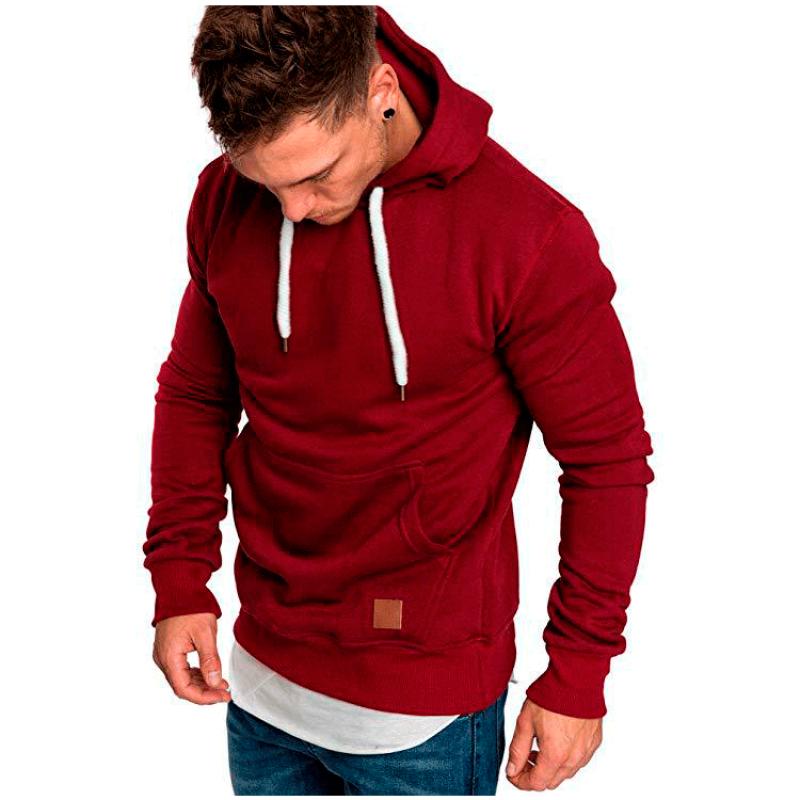 

2020 Casual Long Sleeve Hoodie Men Sweatshirt Men Solid Color Fitness Hoodies Loose Streetwear Tops kg-142, Wine red