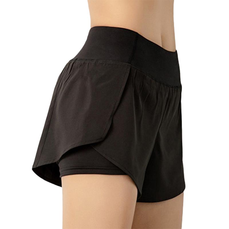 

Women Daily Casual With Phone Pocket Running Shorts Double Layer Yoga Sports Quick Dry Breathable Gym High Elasticity Summer, Black
