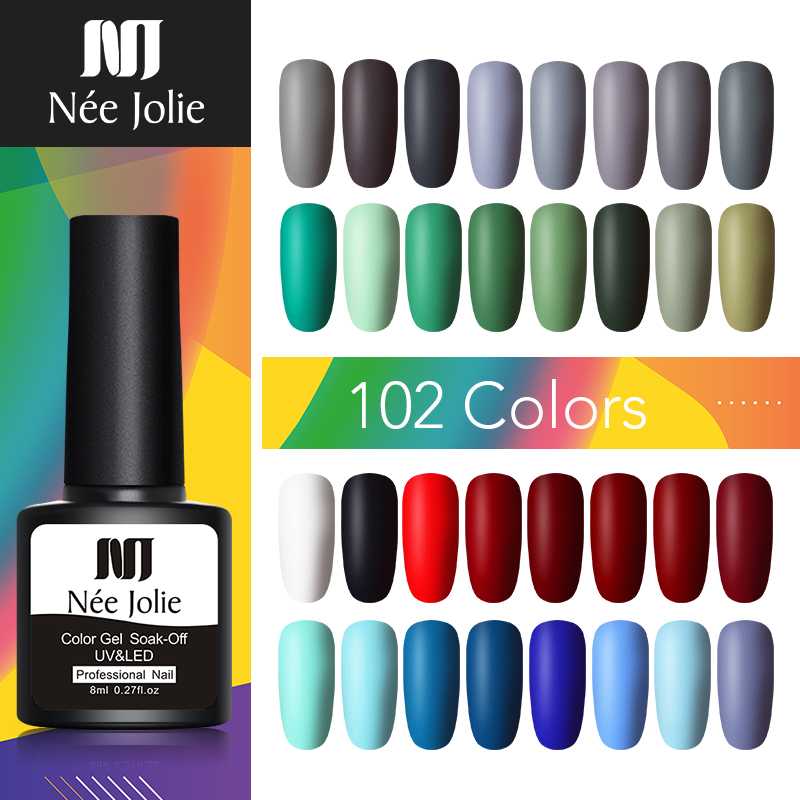

NEE JOLIE 8ml Matte Top Coat Color UV Gel Nail Polish Red Gray Semi Permanent Soak Off UV Gel Varnish DIY Nail Art Paint, F06
