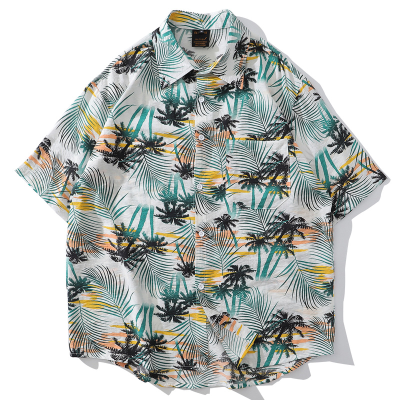 

Origional Men's 2020 Summer Loose Hawaiian Shirt Casual Floral Print Cotton Short-Sleeved Shirt Men's Large Size, 3937