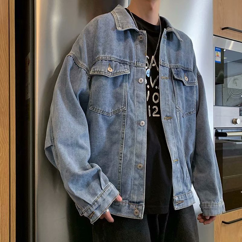 

New fashion jacket male loose male jacket Korean trend denim, Blue