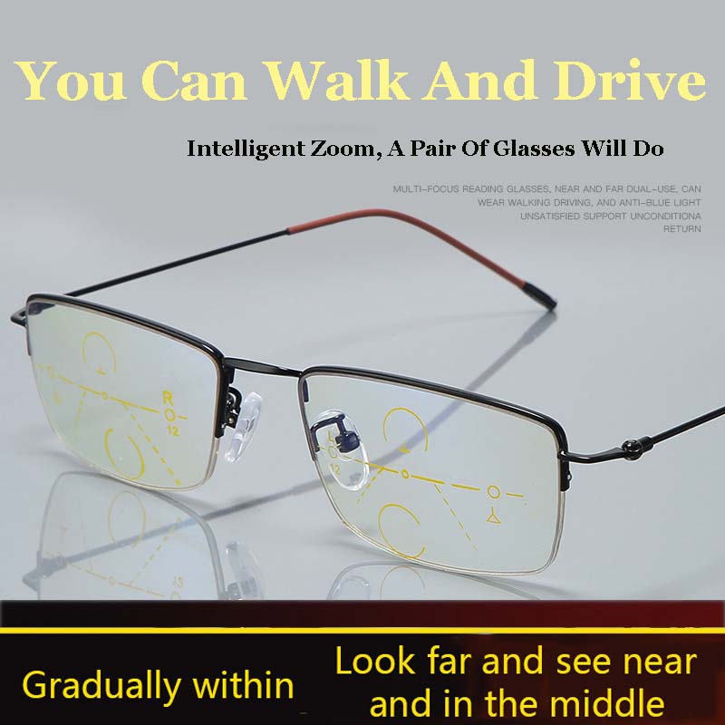 

2020 Bifocal Anti Blue Ray Reading Glasses Men Women Progressive Metal Half Frame Ultra light Multifocal Presbyopic Glasses Men