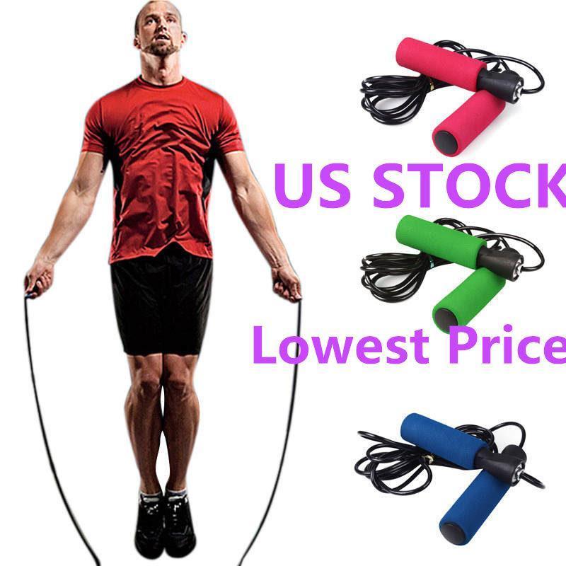 

US STOCK, Colorful Aerobic Exercise Boxing Skipping Jump Rope Adjustable Bearing Speed Fitness Black Unisex Women Men Jumprope