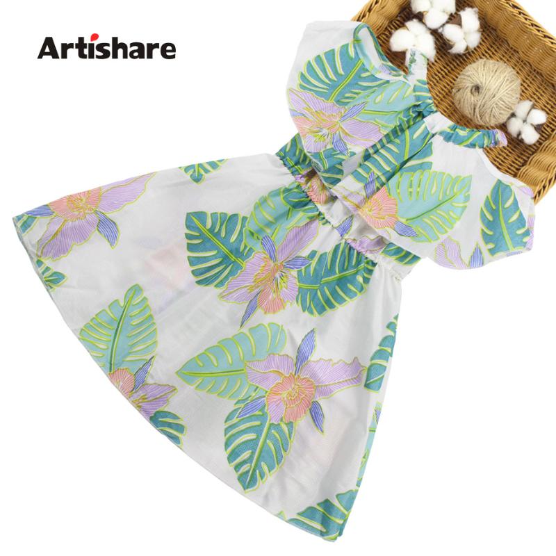 

Summer Dresses For Girls Leaf Pattern Dress Kids Off Shoulder Girls Party Dress Kids Teenage Clothes For 6 8 10 12 13 14, As picture