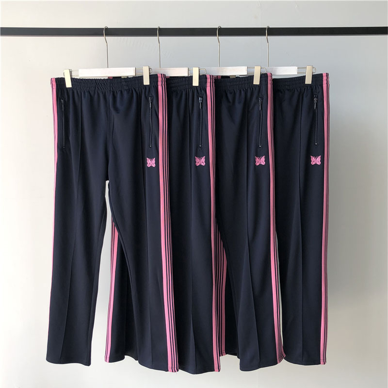 

Pink Stripes Butterfly Embroidery Needles AWGE Sweatpants Japan Drawstring Jogger Needles Trousers Men Women Tag AWGE Pants, 13