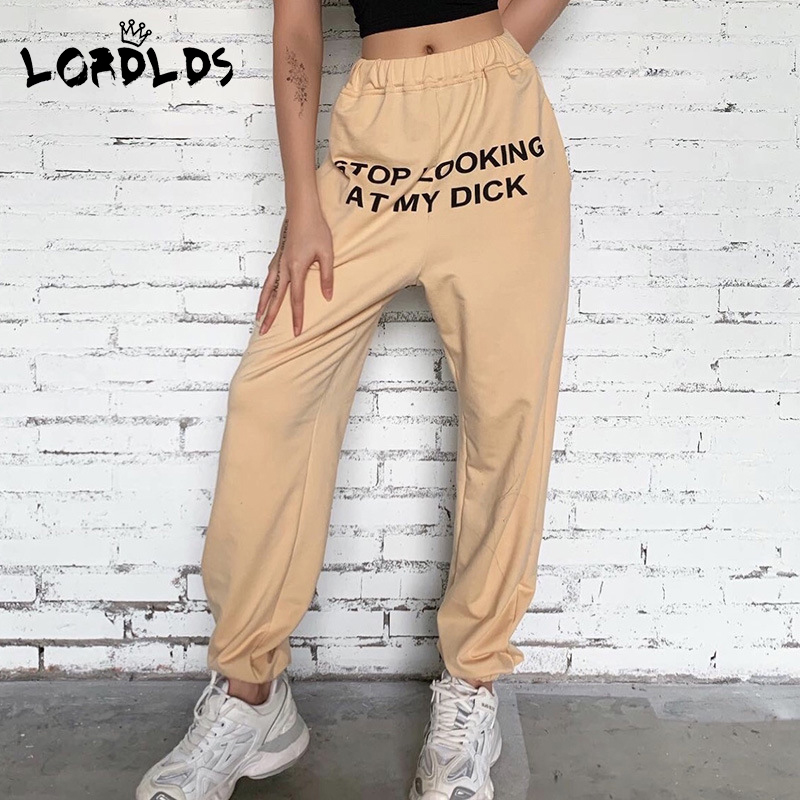 

LORDLDS Women Stop looking at my dick sweatpants Summer 2020 Ladies Streetwear Hip hop trousers joggers for woman, Black