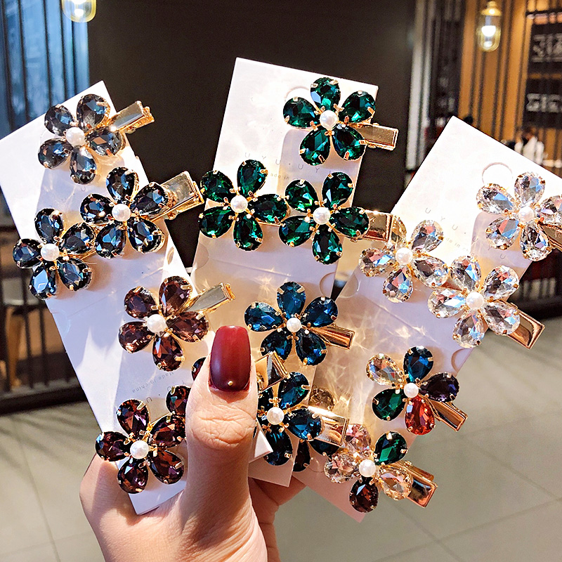 

2pcs/set Luxury Shining Crystal Flower Alloy Hairpin Women Girls Sweet Barrettes Hair Clips Headband Fashion Hair Accessories