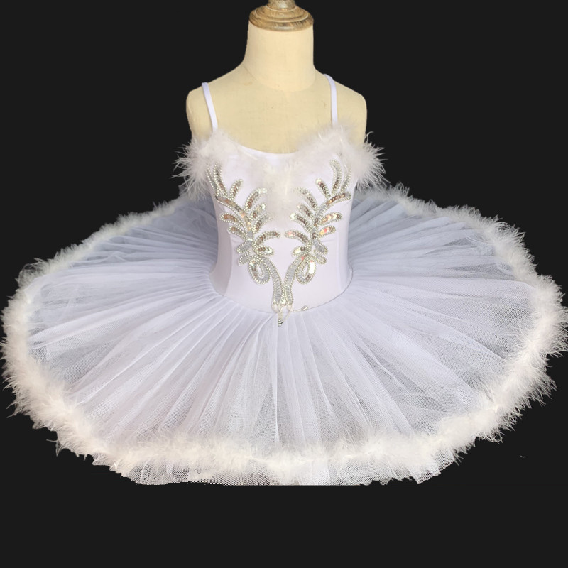 

New professional girls ballet skirt children's little swan TUTU fluffy tulle skirt performance competition clothing, White