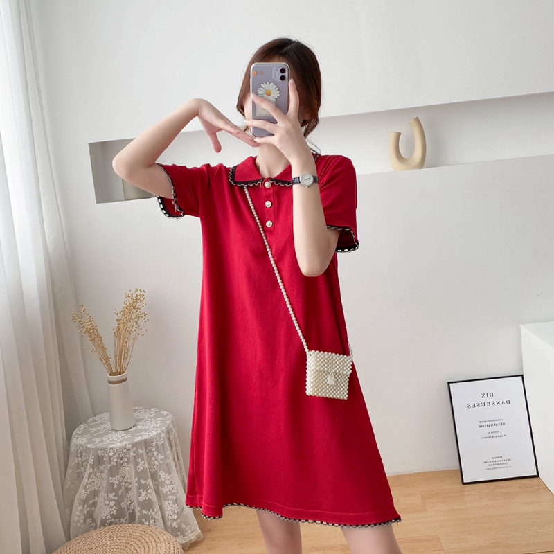 

2020 Summer Fashion Breastfeeding Dress Short Sleeve Turn-Down Collar Maternity Nursing Dress Pregnancy Cotton Lactation Clothes, Has zip r nursing