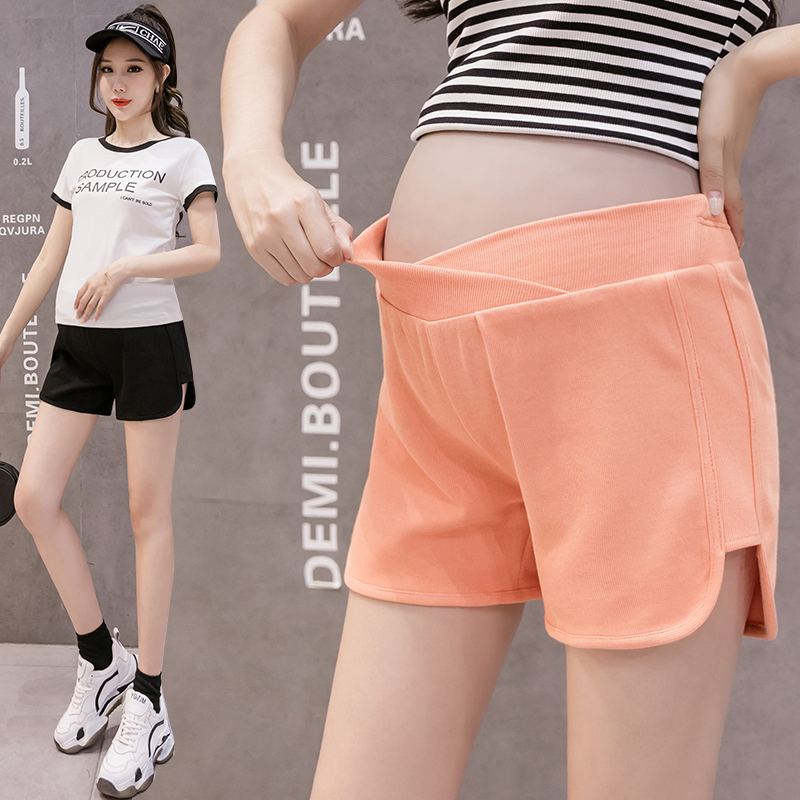 

080# Maternity Leisure Pants summer Fashion Shorts Support Abdomen Elastic for Pregnant Women Shorts Belly Support Pants, Black