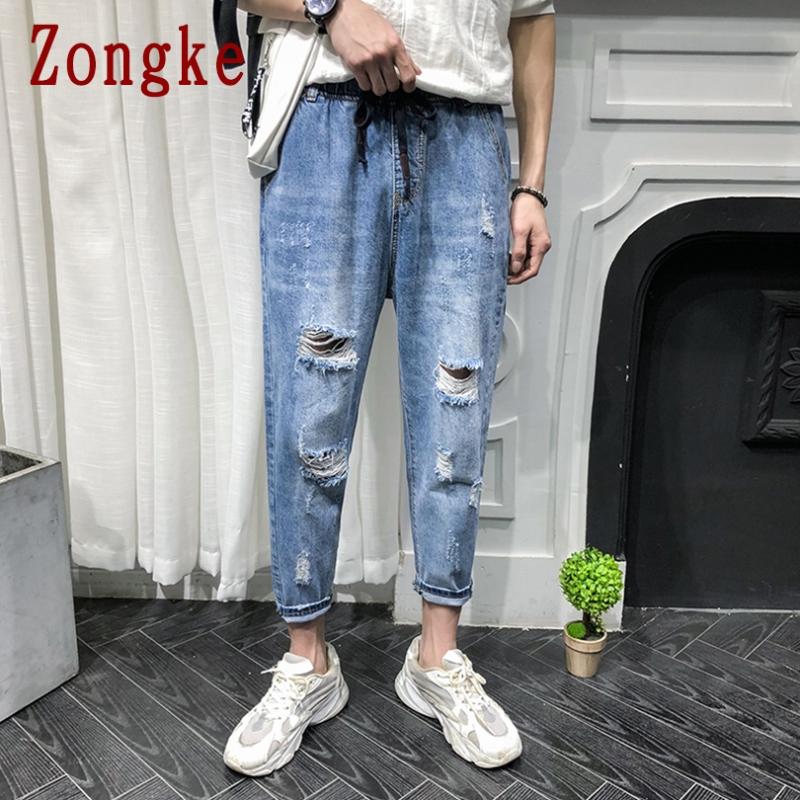 

Zongke Ankle-Length Men's Jeans 2020 Ripped Jeans Men Pants Blue Denim Pants Men's Clothing Vintage Clothes -40