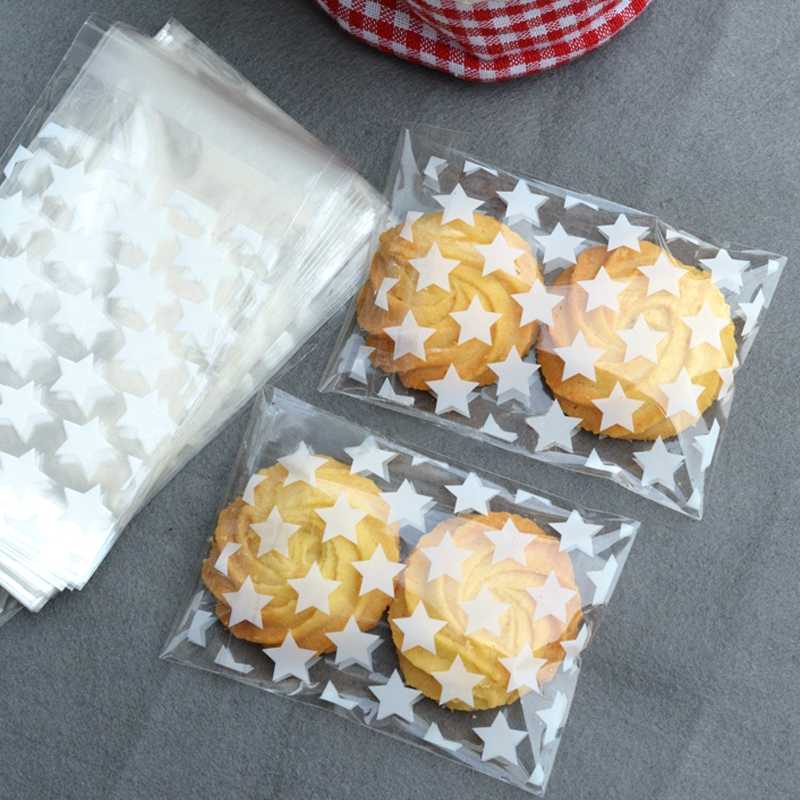

100pcs/set Clear Star Candy Cookie Bags Wedding Birthday Party Craft Self Adhesive Grade Plastic Biscuit Packaging Gift Bag