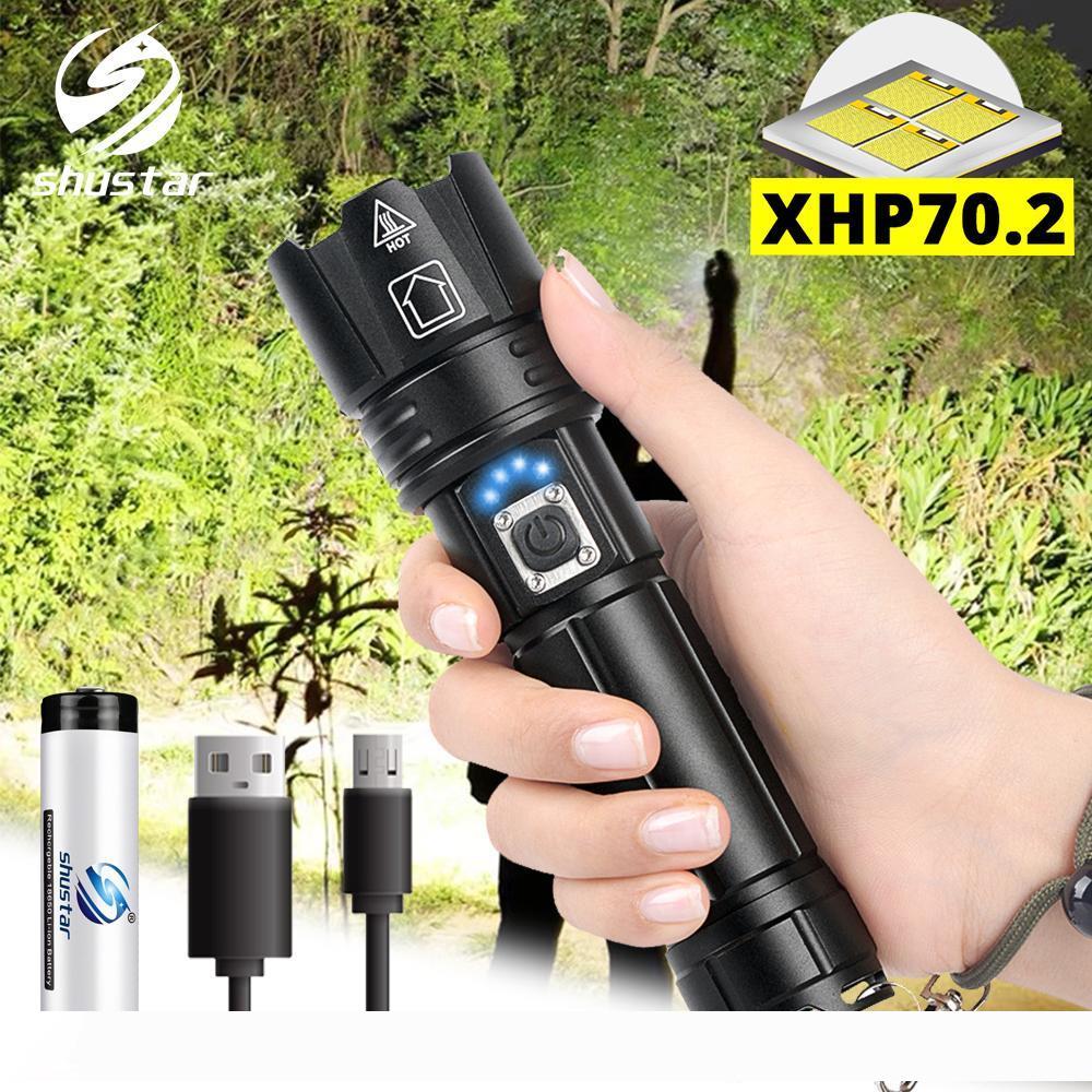 

XHP70.2 LED Flashlight With battery display Waterproof Tactical LED Torch Telescopic zoom Used for adventure, hunt