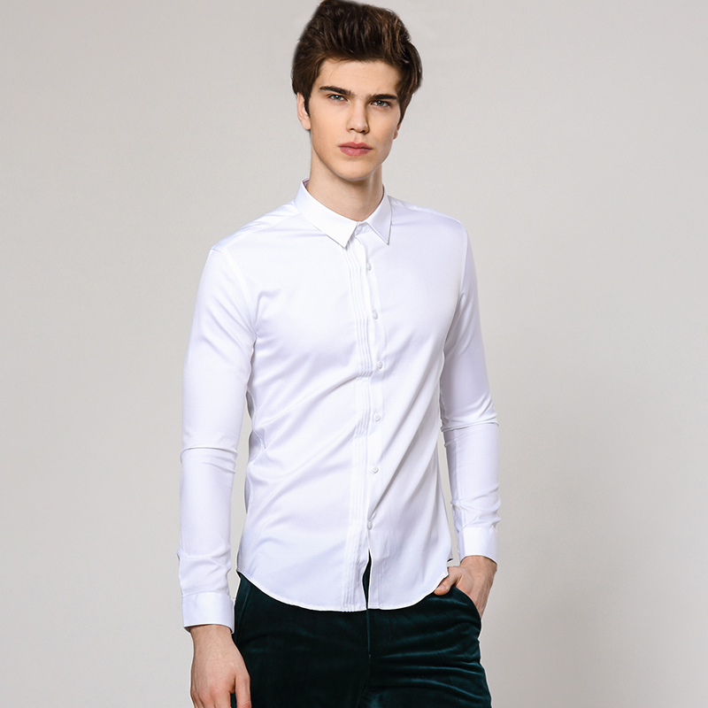 

High Quality Men Spring Royal Prince Formal Slim Tuxedo Shirts Male Classic Casual Long sleeve Top shirts Clothing mens 72636, Black