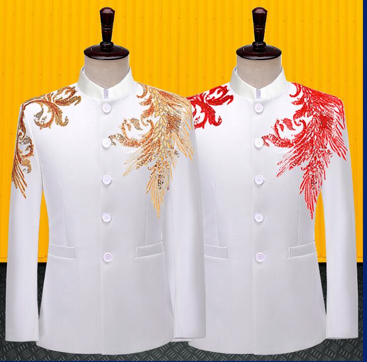 

sequins blazer men Chinese tunic suit designs jacket mens stage white costumes for singers clothes dance star style dress b556
