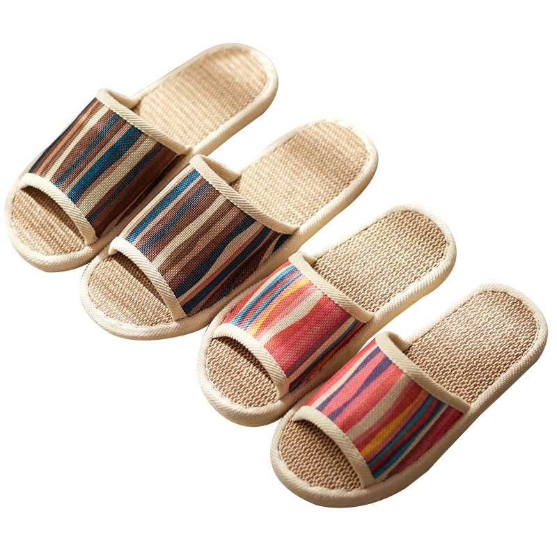 

Women Flax Slippers Summer Indoor Shoes Home Slipper Woman Man Open Toe Linen Belt Slides Man Woman Lovers Sandals Flip Flops, Green