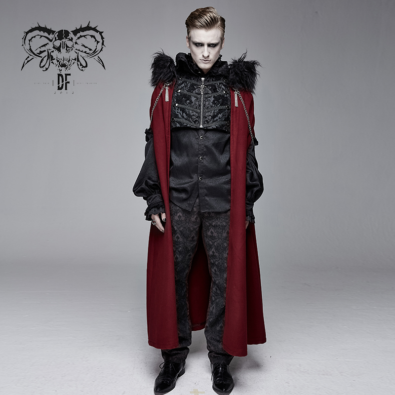

Devil Fashion Men' Punk Gorgeous Hooded Long Cape Vintage Masquerade Halloween Stage Performance Cloak Coat, Red