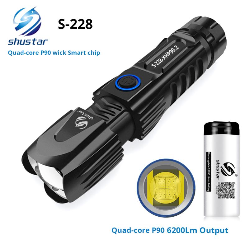 

S228 LED With P90 Lamp bead High power 6200LM Tactical waterproof Torch Smart chip control With bottom attack cone