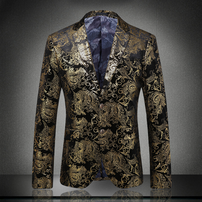 

Minglu Blazer Men Luxury Gold Printed Men Suit Tuxedo Blazer Slim Fit Suit Unique Male Wedding Party Masculino 5xl, As pic