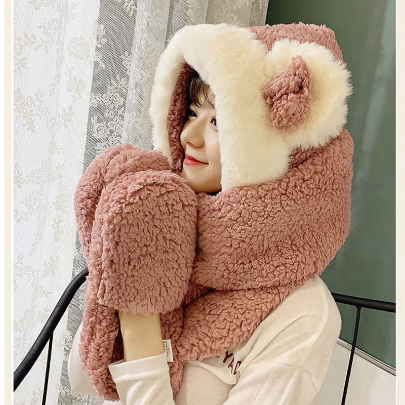 

Autumn and winter Korean version of plus velvet thickening cycling earmuffs hat scarf gloves three-piece Lady warm wool knit hat, Zy1147-4