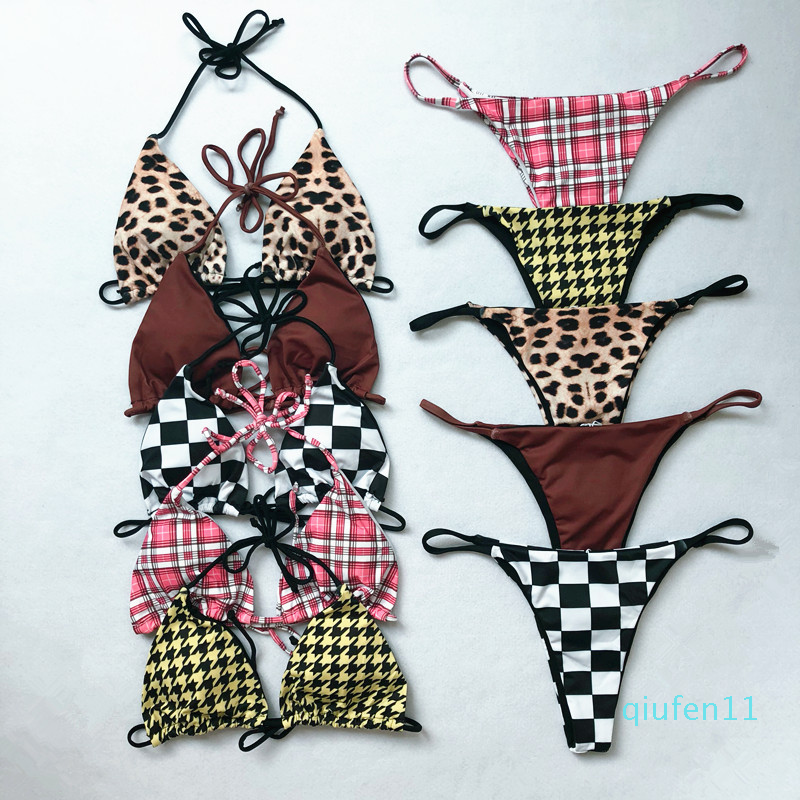 Hot sale-The new multi-color printing in Europe and America explosion models bikini swimsuit houndstooth plaid tie leopard bikini-image-564063968