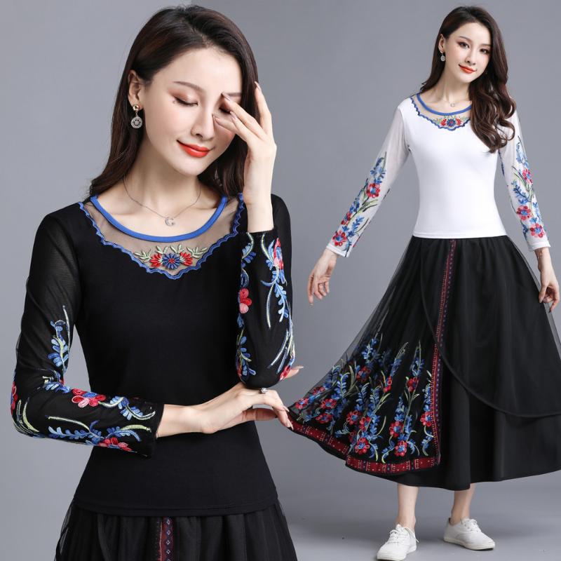 

KYQIAO women tops SPAIN STYLE bohemian hippie black white embroidery blouse shirt blusas mujer de moda 2020 online chinese store