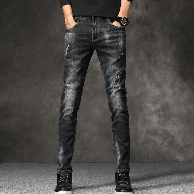 

New Arrivals Men's Fashion Straight Denim Pants Slim Casual Jeans Pants Skinny Trousers, Black