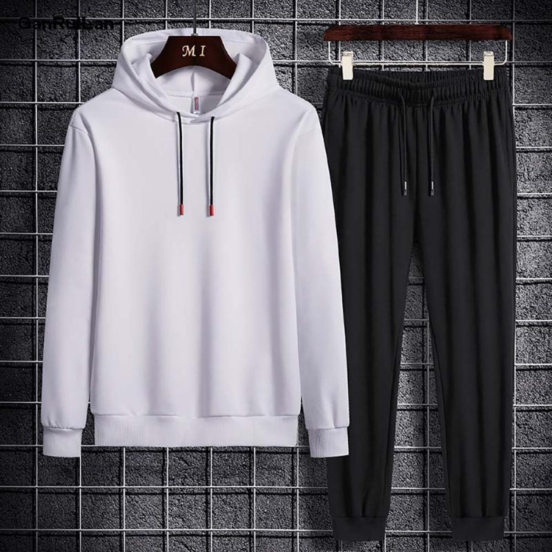 

2020 Hooded Men Sportswear Sets Spring Winter Casual Tracksuit Men Two Piece Suit Hoodies Sweatshirt + Sweatpants Male Sweatsuit, Sky blue color 2