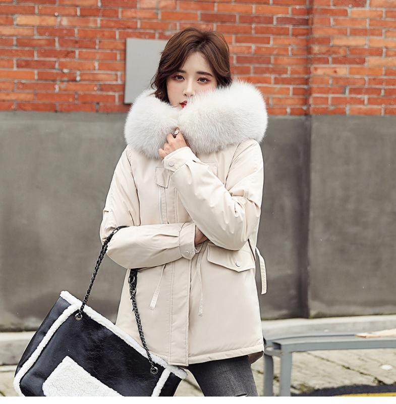 

Winter Coat Women 2020 New Short Cotton Liner Hooded Parka Coat Winter Jacket Women Fashion Warm With Fur Collar Parka, Beige