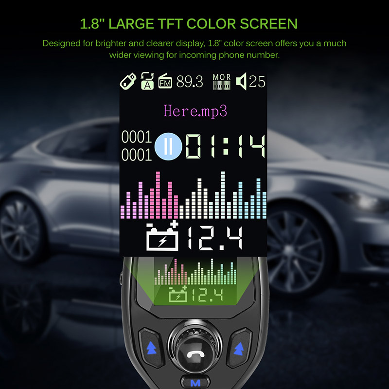 

Bluetooth 5.0 5V3.1A FM Transmitter Bluetooth Adapter Battery Voltage Double USB charger with Voice Prompts Modulator NEW