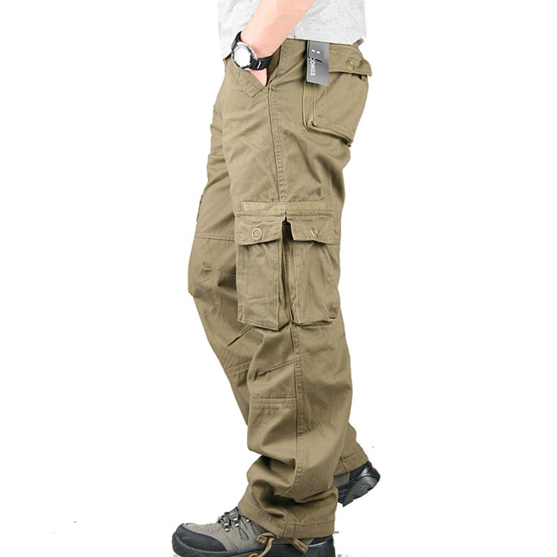 

Men's Cargo Pants Mens Casual Multi Pockets Tactical Pants Men Outwear Cotton Straight Long Trousers Large size 40, Black