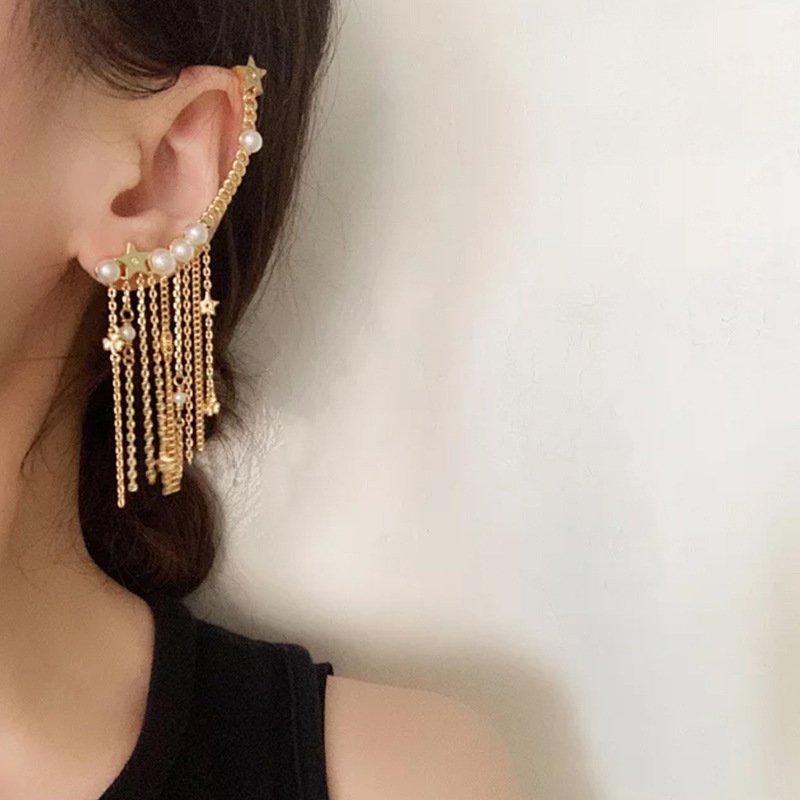 

D family/Di family unilateral advanced sense French multi-tassel earring ear clip female temperament personality trendsetter earrings