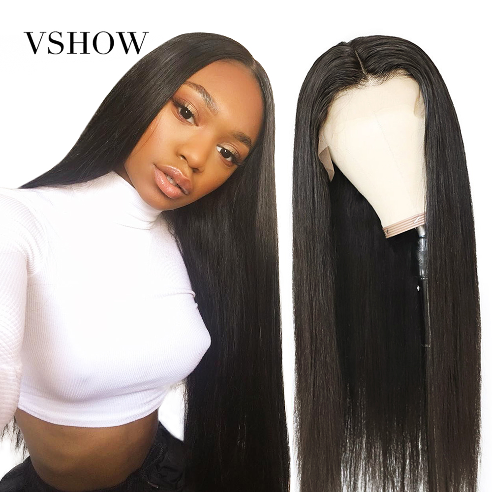 

VSHOW 13*4 Peruvian Straight Lace Front Human Hair Wigs For Black Women 150% 180% 250% Density Remy Long Wigs Lace Front Wig, Natural color