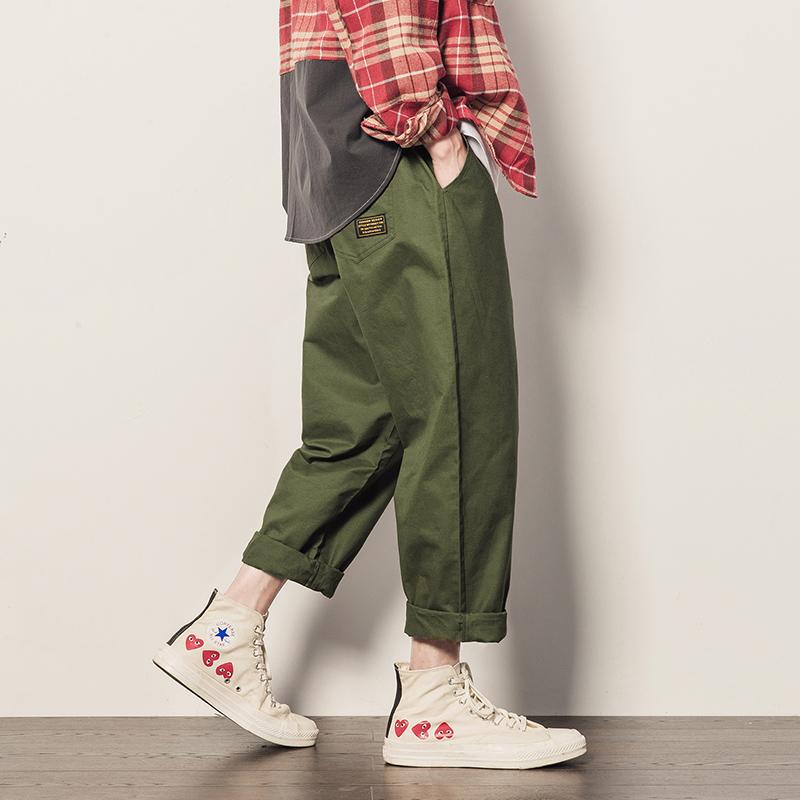 

Men Japan Style Harem Trousers Summer Street Vintage Fashion Casual Loose Cotton Thin Pant Male Mens Summer Straight Pants, Army green
