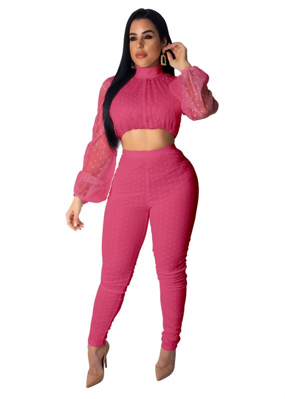 

Spring Summer Women Two Piece Set Top and Pants Plus Size Outfits Tracksuit Sweatsuit Mesh Dot Long Sleeve Sets, White